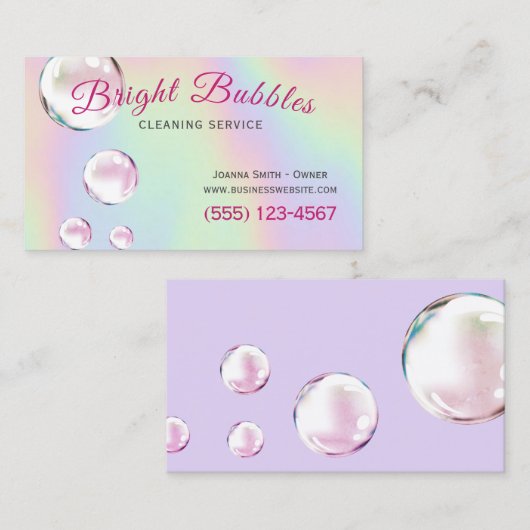Cute Holographic Bubbles Maid Cleaning Service Visitekaartje (Voorkant / Achterkant)