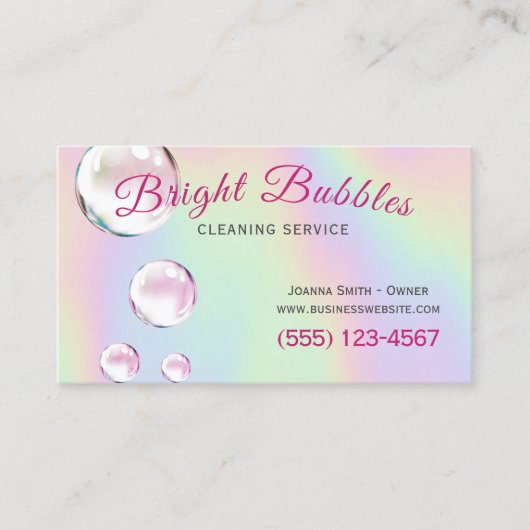 Cute Holographic Bubbles Maid Cleaning Service Visitekaartje (Voorkant)