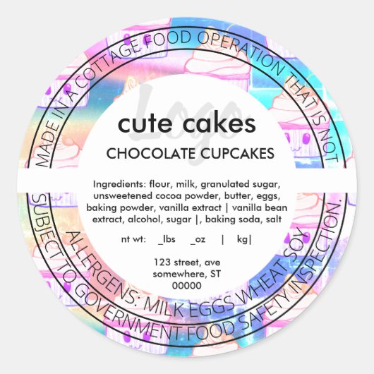 Cute holographic Cupcake Ingredient Product Label (Voorkant)