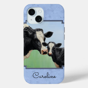 Cute Holstein Calf & Koe Sky Blue iPhone 15 Case