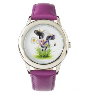 Cute Holstein-koe in groengras Horloge