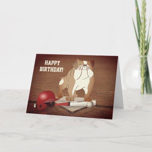 Cute Home Bord Baseball Bulldog Happy Birthday Kaart (Voorkant)