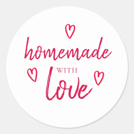 Cute Homemade met Love Red White Ronde Sticker (Voorkant)