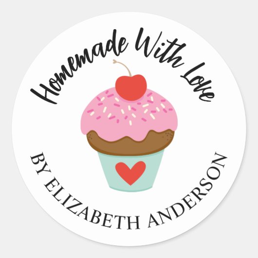 Cute Homemade with Love Cupcake Sticker (Voorkant)