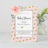 Cute hommble bee roze zonnebloemen baby shower kaart (Staand voorkant)