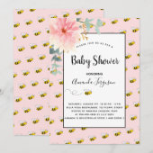 Cute hommble bee roze zonnebloemen baby shower kaart (Voorkant / Achterkant)
