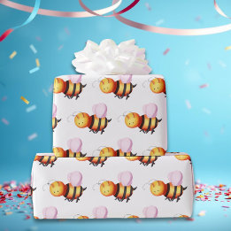 Cute hommel met roze vleugels patroon verpakkings  cadeaupapier