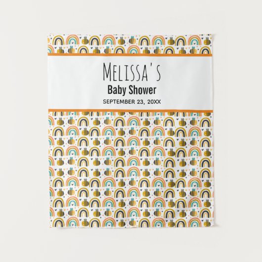 Cute Hommels en Regenbogen Patroon Baby Shower Wandkleed (Voorkant)