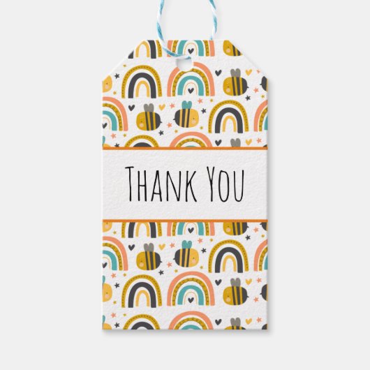 Cute Hommels en Regenbogen Patroon Bedankt Cadeaulabel (Voorkant)