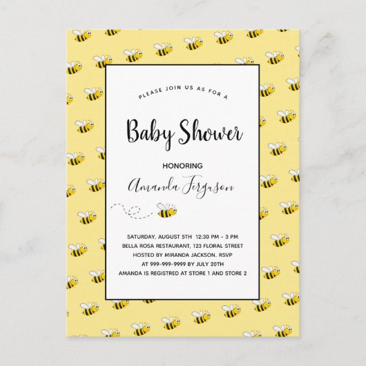 Cute hommels gele baby shower briefkaart (Voorkant)