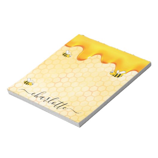 Cute hommels honingraathoning druppelmonogram notitieblok (Linkerzijde)