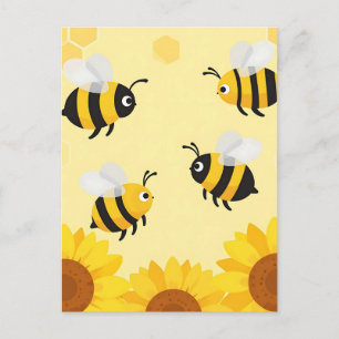 Cute Hommels Zonnebloemen Bijenkorf Patroon Briefkaart
