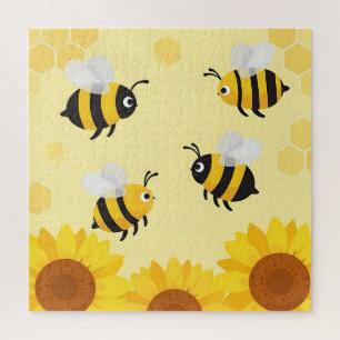 Cute Hommels Zonnebloemen Bijenkorf Patroon Legpuzzel