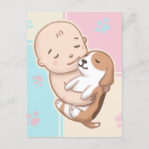 Cute Hond & Baby Illustratie Kunst Briefkaart
