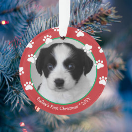 Cute Hond Eerste Kerstmis Pootafdrukken Rood Groen Ornament