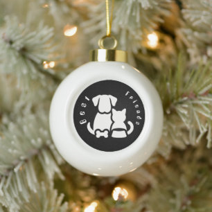 Cute Hond en Kat Beste Vrienden Silhouette Keramie Keramische Bal Ornament