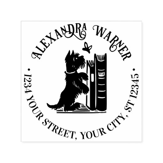 Cute Hond En Vlinder Naam Retouradres Zelfinktende Stempel (Design)