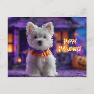 Cute Hond Gelukkig Halloween Spokenhuis Briefkaart