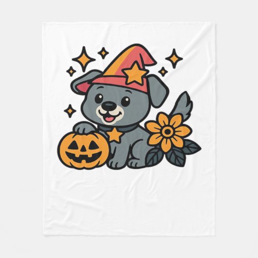 Cute Hond Heks Hoed Pompoen Fun Halloween Oversize Fleece Deken (Voorkant)