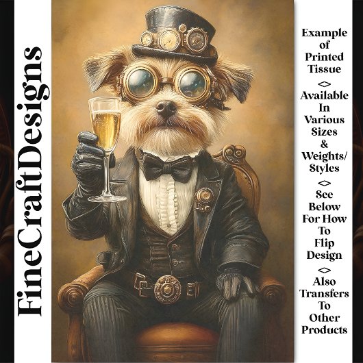 Cute Hond `In Pak Toasting Cheers AH3O Decoupage Tissuepapier