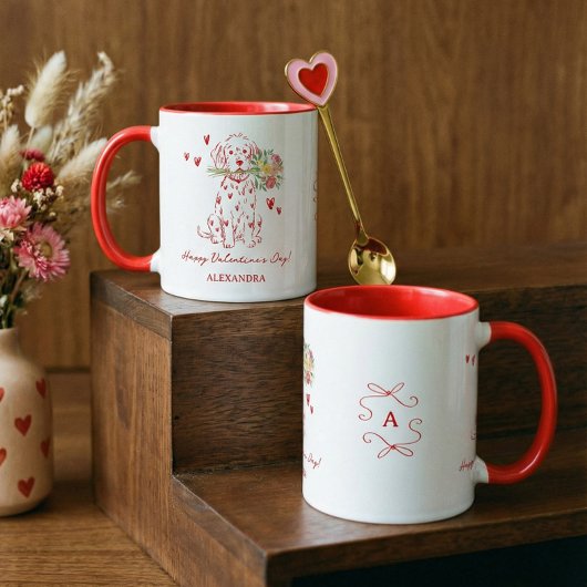 Cute Hond Krabbel Boeket Gelukkige Valentijnsdag Mok