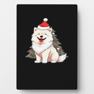 Cute hond met kerstmuts en kerstboom T-Shirt Fotoplaat