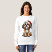 Cute Hond met Kerstmuts viert Kerstmis Trui (Voorkant volledig)