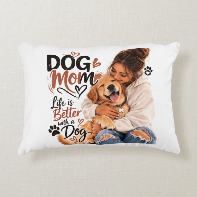 Cute Hond Moeder Kussen | Knuffel Teddybeer & Huis (Voorkant)
