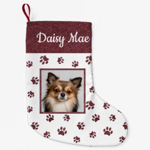 Cute Hond Naam Foto Roze Goud Glitter Pootafdrukke Kleine Kerstsok