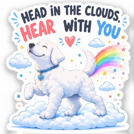 Cute Hond Ontwerp met Hoofd in de Wolken Sticker (Voorkant)