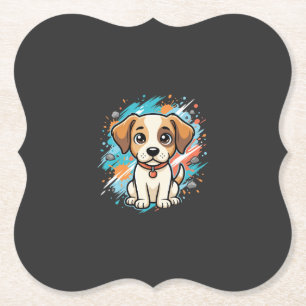 Cute Hond Paint Splash Vector Kunst_1 Kartonnen Onderzetters