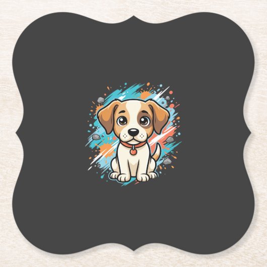 Cute Hond Paint Splash Vector Kunst_1 Kartonnen Onderzetters (Voorkant)
