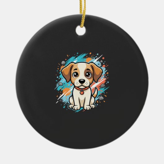 Cute Hond Paint Splash Vector Kunst_1 Keramisch Ornament (Voorkant)
