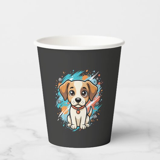 Cute Hond Paint Splash Vector Kunst_1 Papieren Bekers (Voorkant)