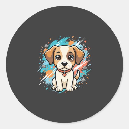 Cute Hond Paint Splash Vector Kunst_1 Ronde Sticker (Voorkant)
