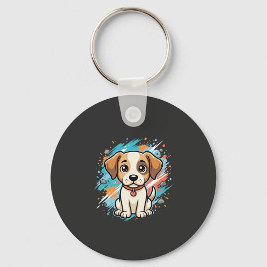 Cute Hond Paint Splash Vector Kunst_1 Sleutelhanger (Voorkant)