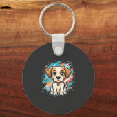 Cute Hond Paint Splash Vector Kunst_1 Sleutelhanger (Voorkant)