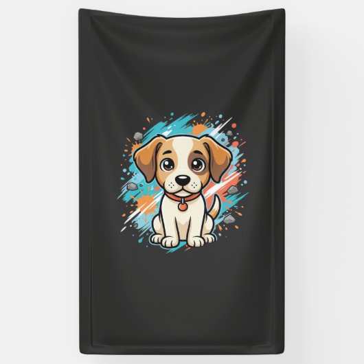 Cute Hond Paint Splash Vector Kunst_1 Spandoek (Verticaal)