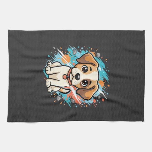 Cute Hond Paint Splash Vector Kunst_1 Theedoek (Horizontaal)