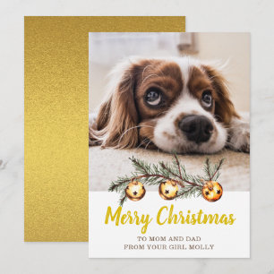 Cute Honden Foto Prettig Kerstmis Mama Papa Goud Feestdagenkaart