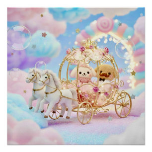 Cute Honden Huwelijk Sprookjesachtige Koets Perfect Poster