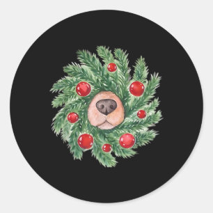Cute Honden Neus Kerst Krans Goud Retriever Doe Ronde Sticker