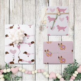 Cute Hondenliefhebber Pink Hearts Valentijnsdag Inpakpapier Vel