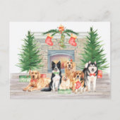 Cute Hondenliefhebber Puppy KerstFireplace Scene Feestdagenkaart (Voorkant)