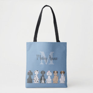 Cute Hondenliefhebbers Monogram blauw Tote Bag