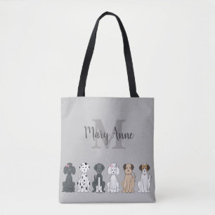 Cute Hondenliefhebbers Monogram Grey Tote Bag