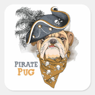 Cute Hondenliefhebbers Pug Pirate Pet Vierkante Sticker