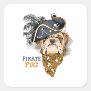 Cute Hondenliefhebbers Pug Pirate Pet Vierkante Sticker
