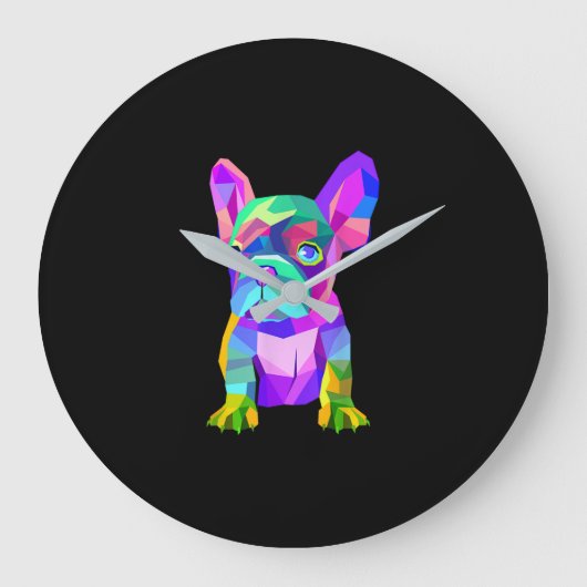 Cute Hondenras, gekleurd Bulldog Franse Gift Grote Klok (Voorkant)