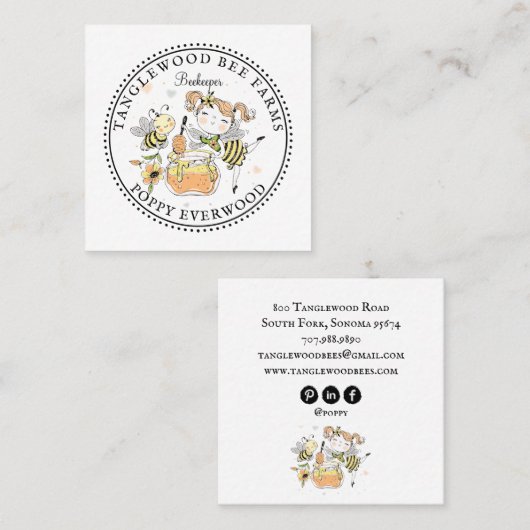 Cute Honey Bee Apiary Beekeeper Honey Products  Vierkante Visitekaartje (Voorkant / Achterkant)